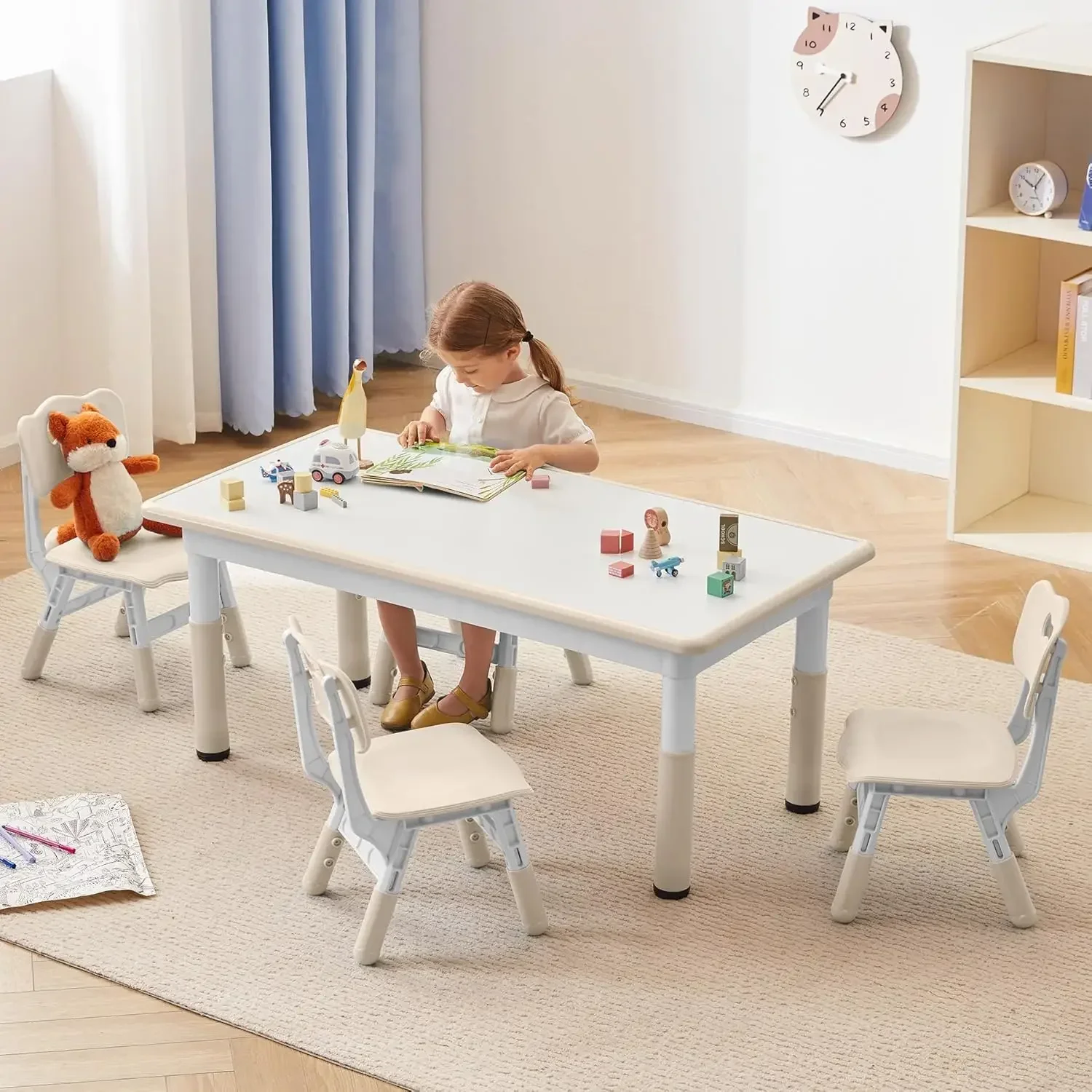 Desk Setup Kit - Kids Study Table and Chairs Set,