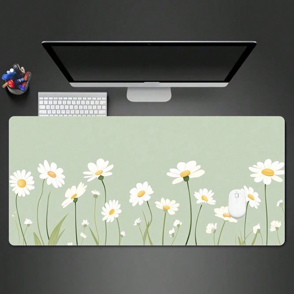 Desk Setup With Laptop - Large Daisy Design Gaming Mouse Pad