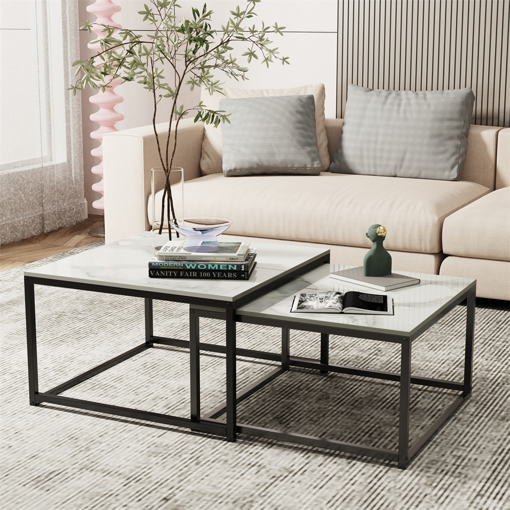 Desk Setup Black - LUVODI Rectangle White Nesting Coffee Table