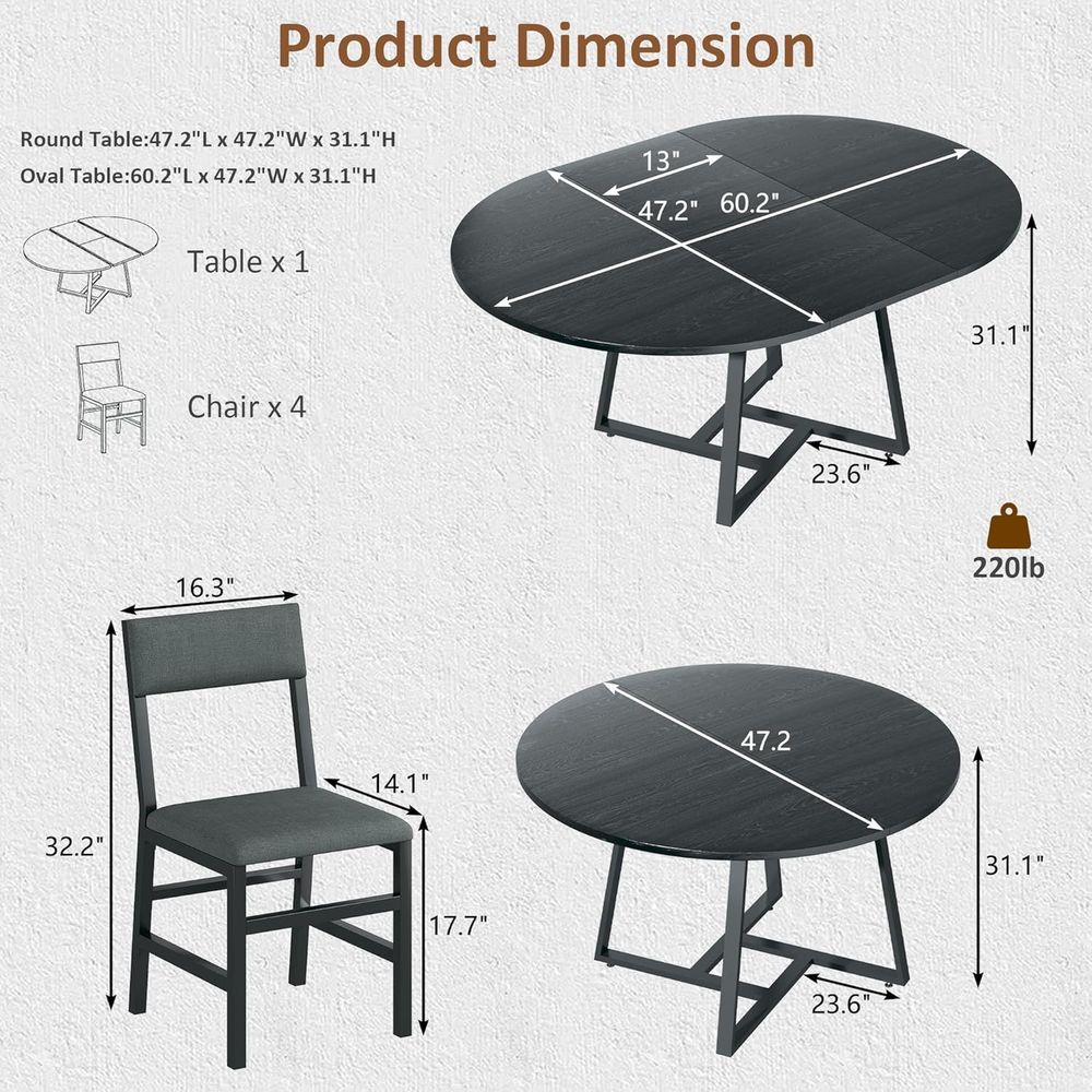 60 Round to Oval Expandable Di – обзор и цена Desk Setup Black