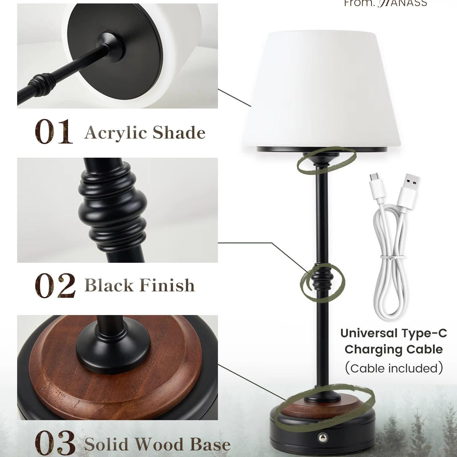 Cordless Table Lamps Set of  5 – обзор и цена Desk Setup Lighting