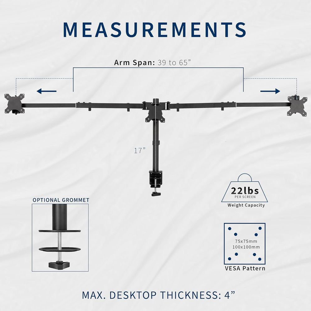 Triple Monitor Desk Mount, Adj – обзор и цена Desk Setup Black