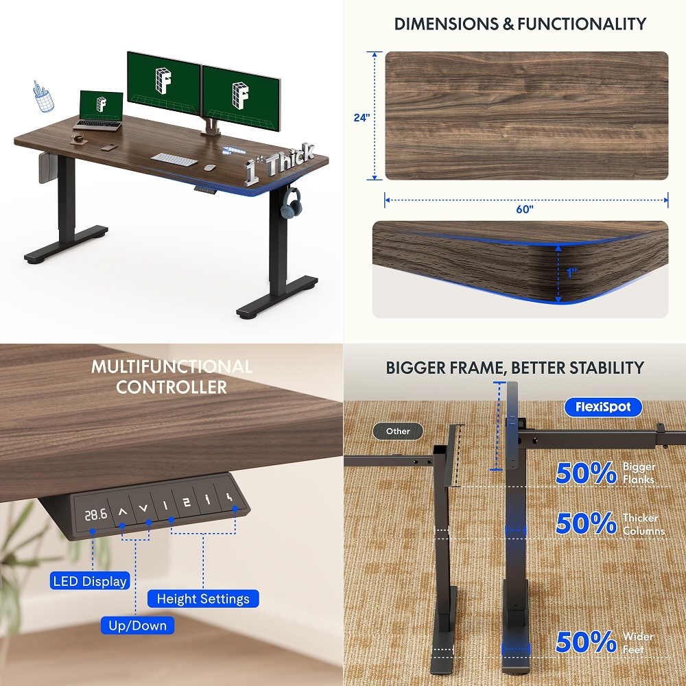 60x24 OnePiece Electric Standi – обзор и цена Desk Setup Black