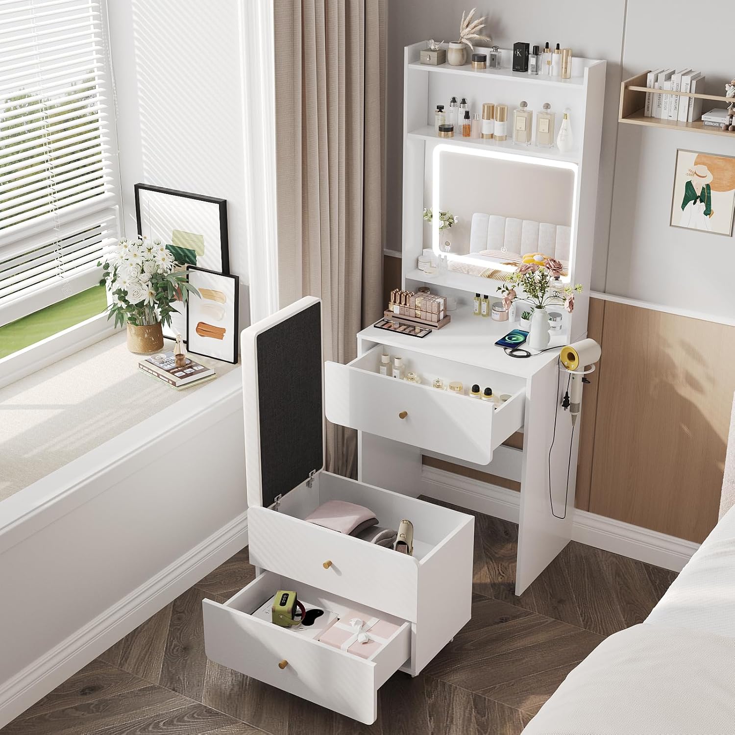 Make Up Vanity Desk with Mirro – обзор и цена Desk Setup White