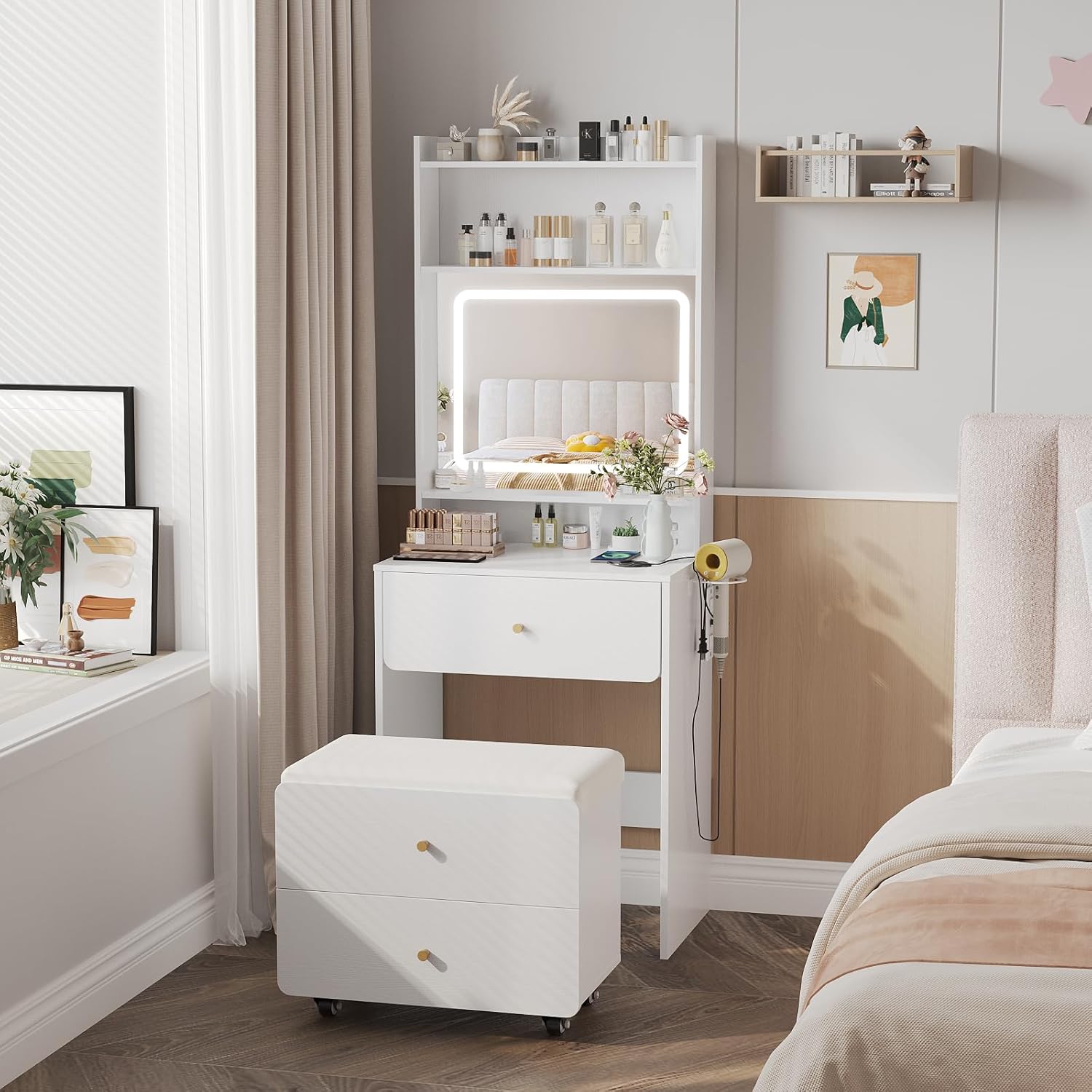 Make Up Vanity Desk with Mirro – обзор и цена Desk Setup White