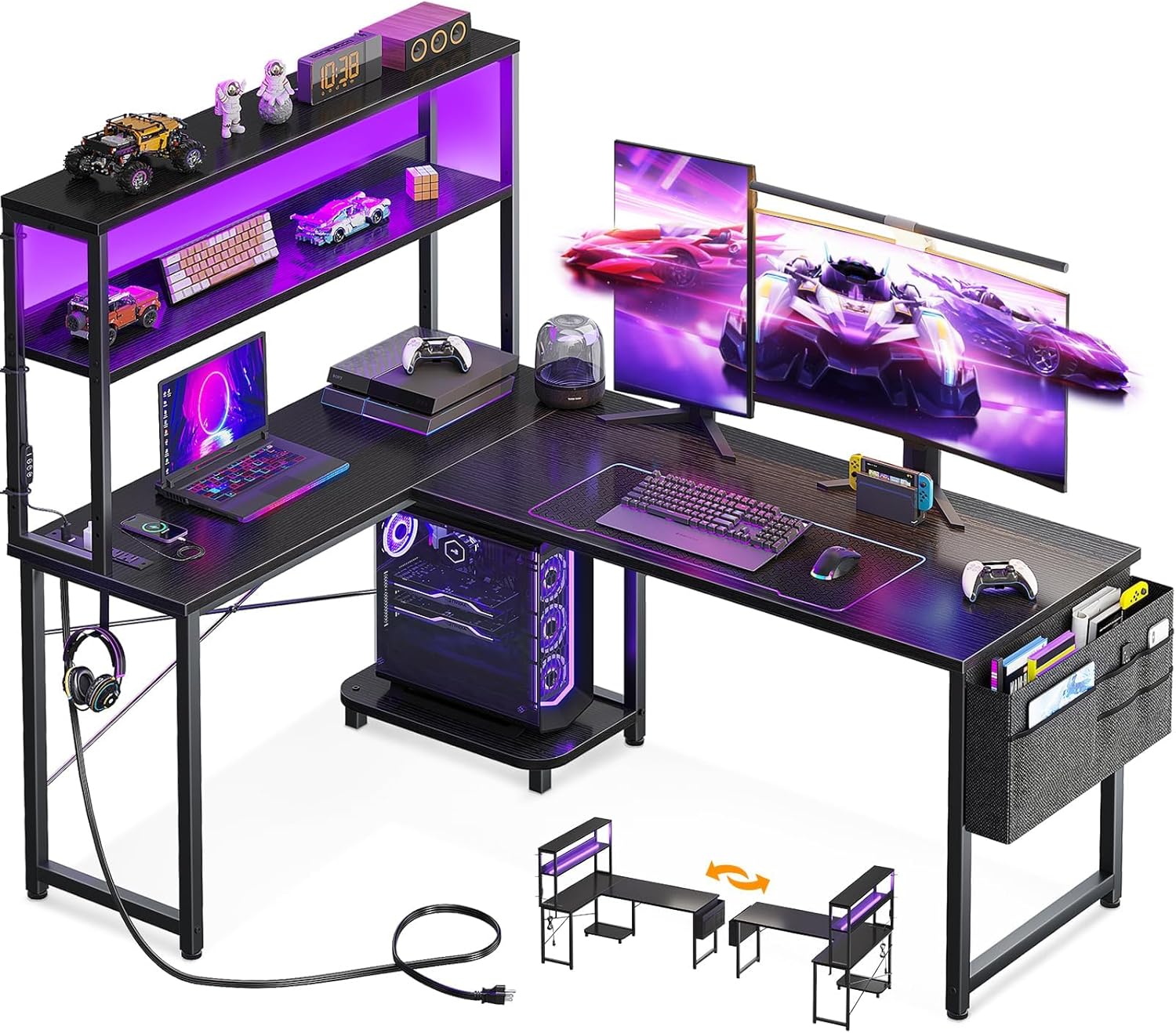 L Shaped Desk with LED Lights  – обзор и цена Desk Setup Black