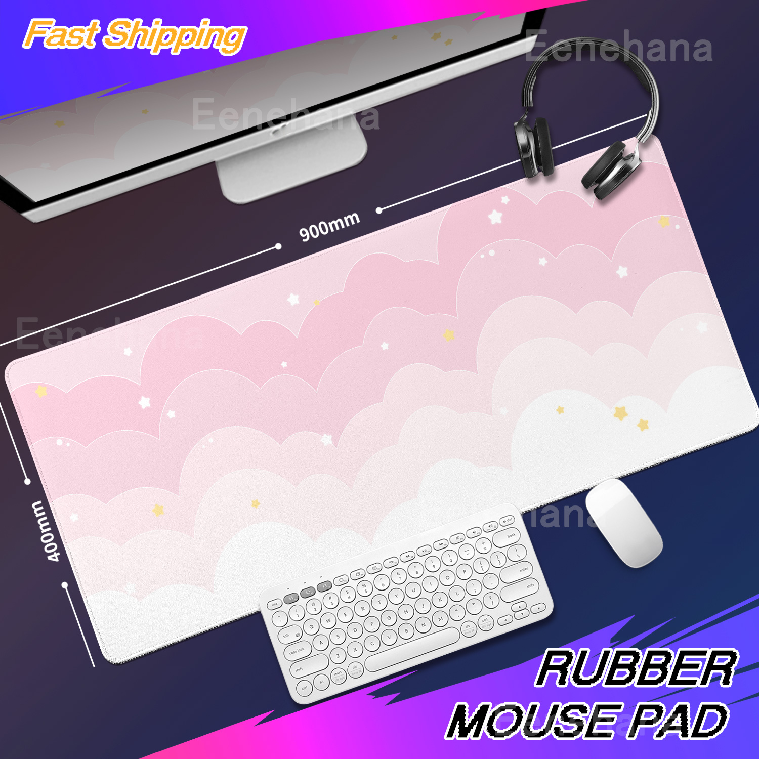 Light Blue Pink Clouds Desk Ma – обзор и цена Korean Desk Setup