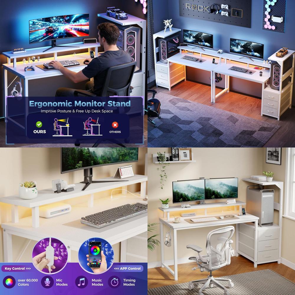White 52 L-Shaped Gaming Desk  – обзор и цена Desk Setup White